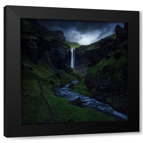 Kvernufoss Black Modern Wood Framed Art Print with Double Matting by Pablo De, Juan