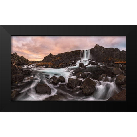 Oxararfoss Black Modern Wood Framed Art Print by Carrillo Lopez, Antonio