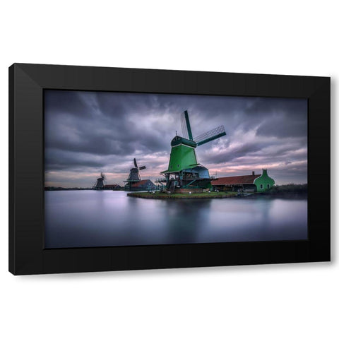 The Green Windmill Black Modern Wood Framed Art Print by M. Garcia, Jesus