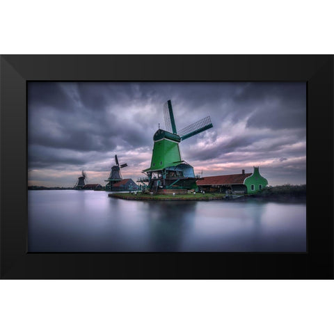 The Green Windmill Black Modern Wood Framed Art Print by M. Garcia, Jesus