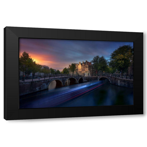 Amsterdam Sunset Black Modern Wood Framed Art Print by M. Garcia, Jesus
