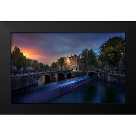 Amsterdam Sunset Black Modern Wood Framed Art Print by M. Garcia, Jesus