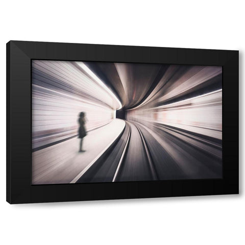 The Girl Of The Metro Station Black Modern Wood Framed Art Print with Double Matting by Aristoteles, David