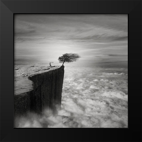 Above The Clouds Black Modern Wood Framed Art Print by Agniribe