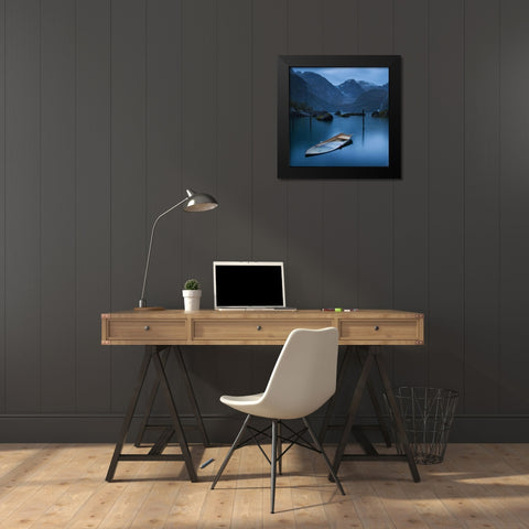 Twilight On The Lake At The Glacier Folgefonna Black Modern Wood Framed Art Print by Yuppidu