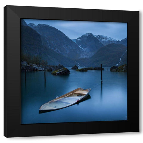 Twilight On The Lake At The Glacier Folgefonna Black Modern Wood Framed Art Print with Double Matting by Yuppidu
