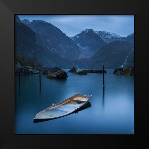 Twilight On The Lake At The Glacier Folgefonna Black Modern Wood Framed Art Print by Yuppidu