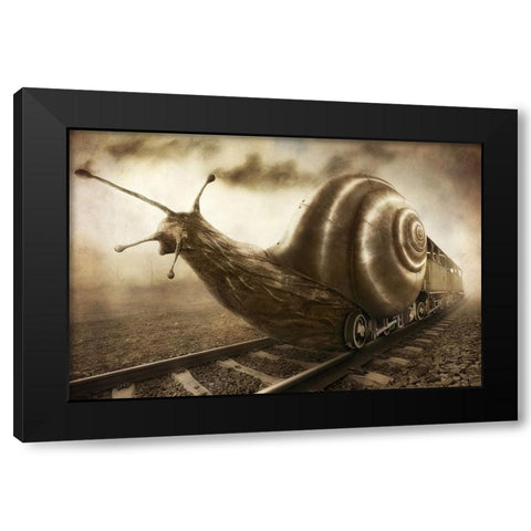 Snail Mail Black Modern Wood Framed Art Print by Kiciak, Christophe