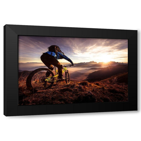 Sunset Trail Ride Black Modern Wood Framed Art Print by Bertoncelj, Sandi