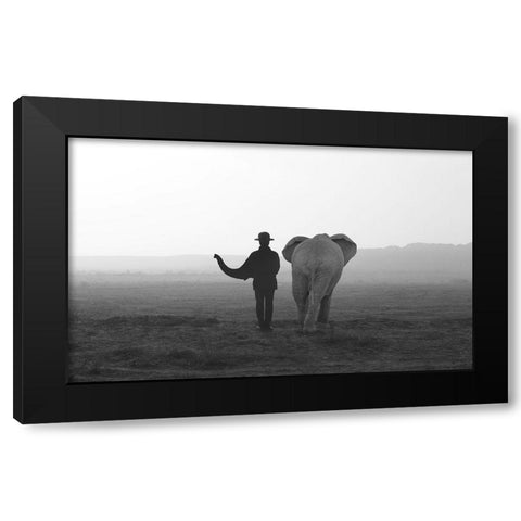 Elephant Man Black Modern Wood Framed Art Print with Double Matting by Ghazanfari, Ghazale