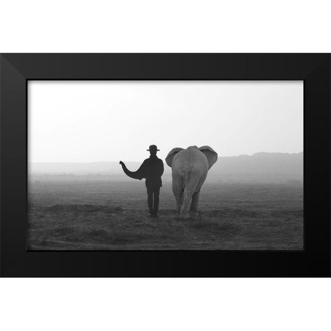 Elephant Man Black Modern Wood Framed Art Print by Ghazanfari, Ghazale