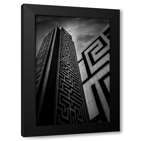Double Maze Black Modern Wood Framed Art Print by Jamal, Khalid