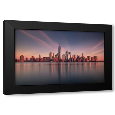 Lower Manhattan At Dusk Black Modern Wood Framed Art Print with Double Matting by Dai, Wei