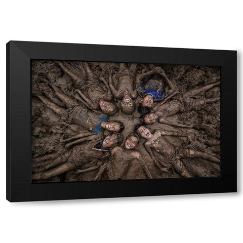 Happy Childrens Black Modern Wood Framed Art Print by Saputra, Daniel