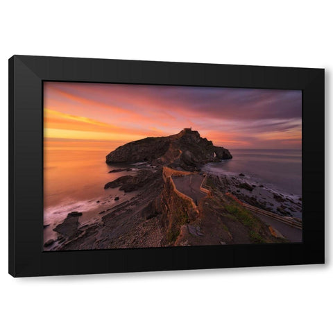 Gaztelugatxe Black Modern Wood Framed Art Print with Double Matting by Carrillo Lopez, Antonio