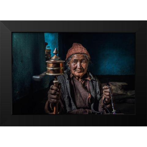 Live Peacefully Black Modern Wood Framed Art Print by Aldarwish, Fathi