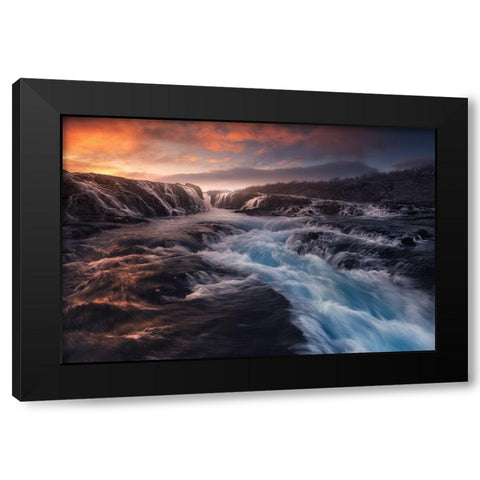 Blue Flow Black Modern Wood Framed Art Print with Double Matting by F. Turienzo, Carlos