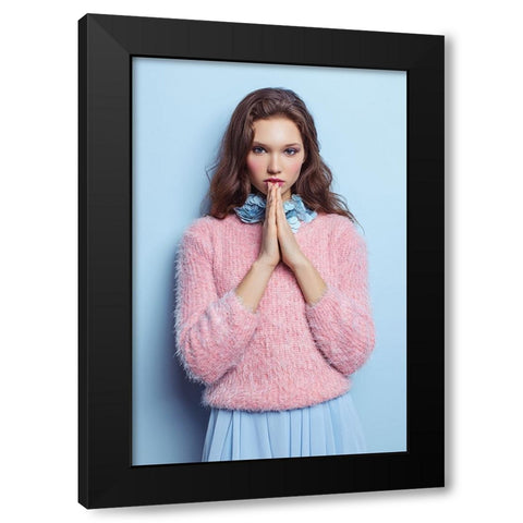 Olya Black Modern Wood Framed Art Print with Double Matting by Leshchenko, Dmitry