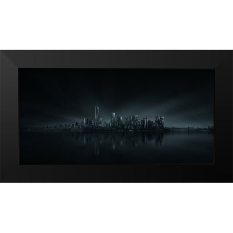 New York Skyline Black Modern Wood Framed Art Print by Angel Martin, Miguel