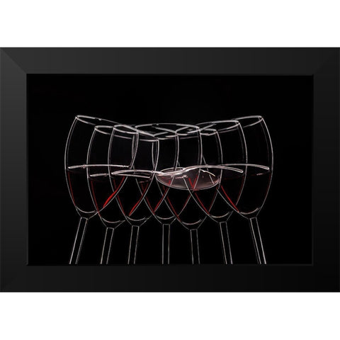 7 Glases Black Modern Wood Framed Art Print by Trebuth, Heinz