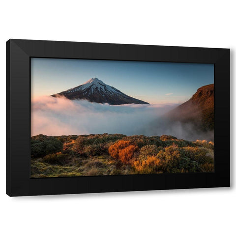 Mt Taranaki Black Modern Wood Framed Art Print with Double Matting by Schaarschmidt, Christoph