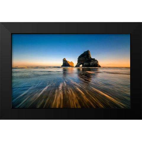 Wharaiki Beach Black Modern Wood Framed Art Print by Zhu, Hua