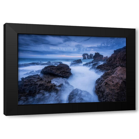 Rocky Blue Black Modern Wood Framed Art Print by Lanza, Sergio