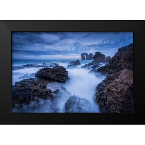 Rocky Blue Black Modern Wood Framed Art Print by Lanza, Sergio