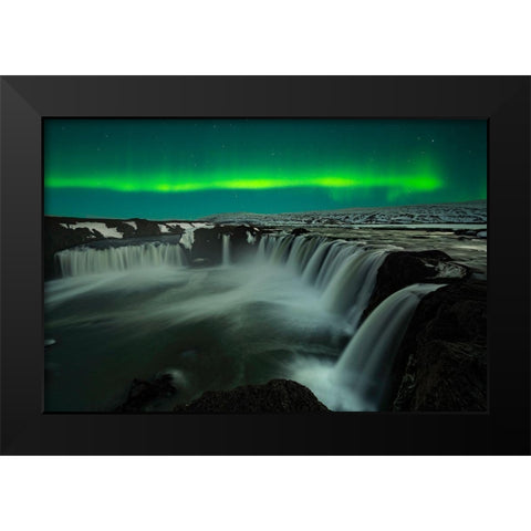 Godafoss Black Modern Wood Framed Art Print by Zhu, Jingshu