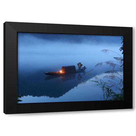 Dong Jiang Lake Black Modern Wood Framed Art Print by Wong, Adam