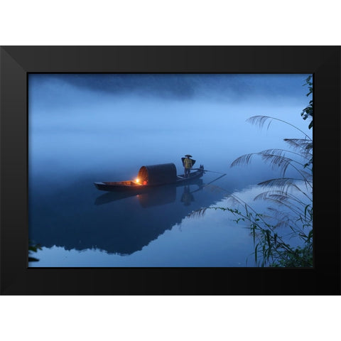Dong Jiang Lake Black Modern Wood Framed Art Print by Wong, Adam
