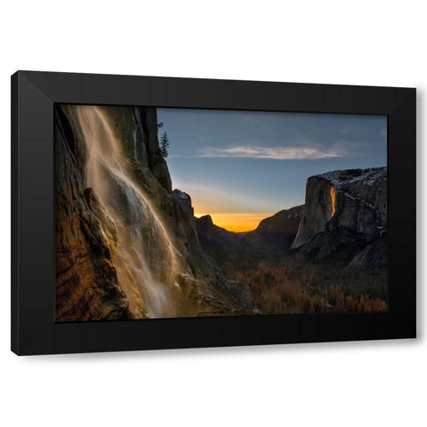 Yosemite Firefall Black Modern Wood Framed Art Print with Double Matting by Zhu, Hua