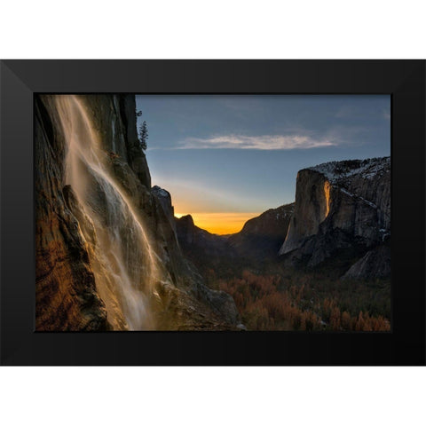Yosemite Firefall Black Modern Wood Framed Art Print by Zhu, Hua