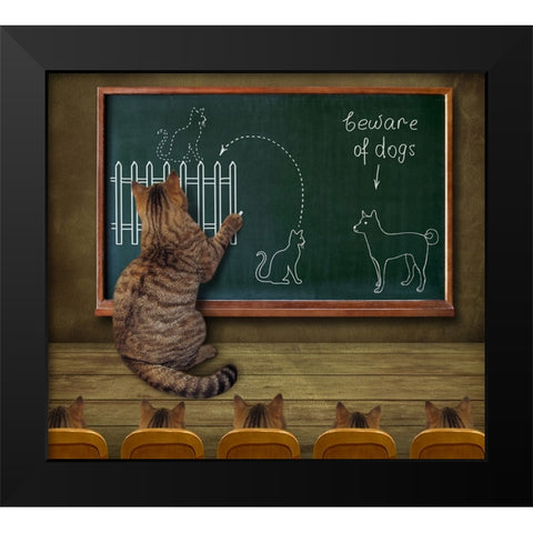 Cat Teacher And His Pupils Black Modern Wood Framed Art Print by Kuznetsova, Iryna