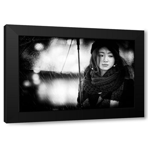 Rainy Day Black Modern Wood Framed Art Print by Kiyota, Daisuke
