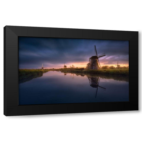 Kinderdijk Windmills Black Modern Wood Framed Art Print by M. Garcia, Jesus