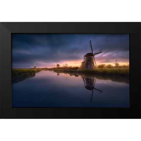 Kinderdijk Windmills Black Modern Wood Framed Art Print by M. Garcia, Jesus
