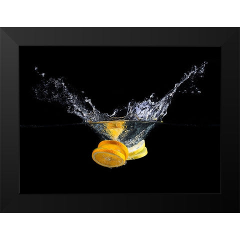 Orange Splash Black Modern Wood Framed Art Print by Stefan, Mogyorosi