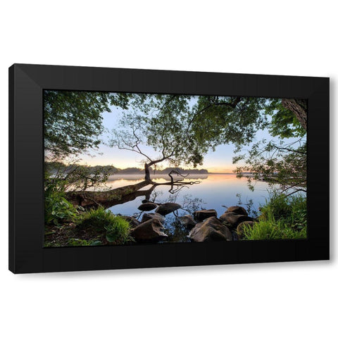 Lake View Black Modern Wood Framed Art Print by Keller