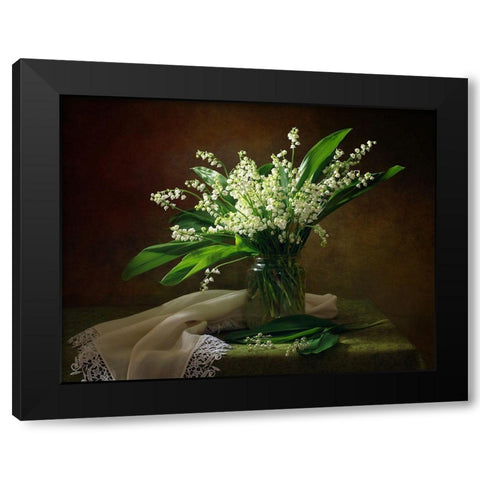 With A Bouquet Of Lilies Of The Valley Black Modern Wood Framed Art Print with Double Matting by Skorokhod, Tatyana