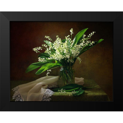 With A Bouquet Of Lilies Of The Valley Black Modern Wood Framed Art Print by Skorokhod, Tatyana