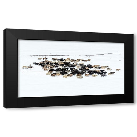 Yaks In Snow Black Modern Wood Framed Art Print with Double Matting by Zhu, Hua
