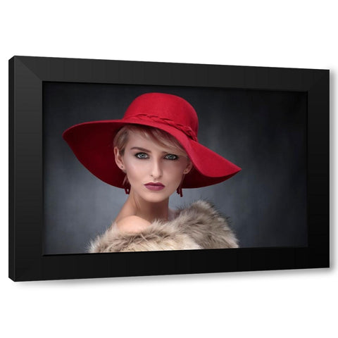 AmberS Red Hat Black Modern Wood Framed Art Print with Double Matting by Wilkinson, Hugh