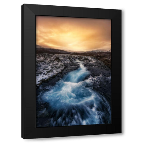 Bruarfoss Black Modern Wood Framed Art Print by Ruiz Dueso, Jorge
