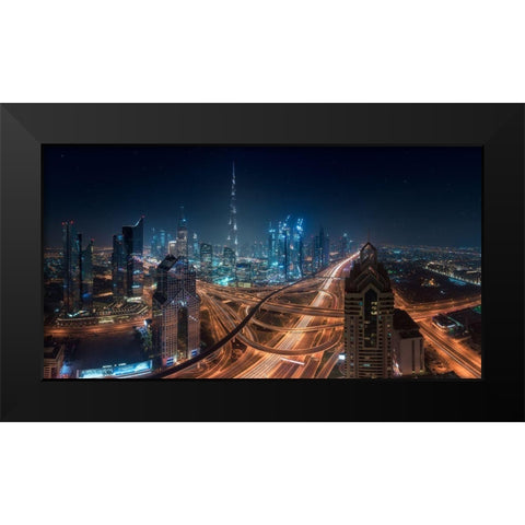 Downtown Black Modern Wood Framed Art Print by De La, Javier