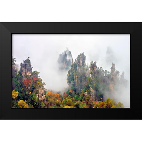 Zhang Jia Jie Fall Color Black Modern Wood Framed Art Print by Zhu, Hua