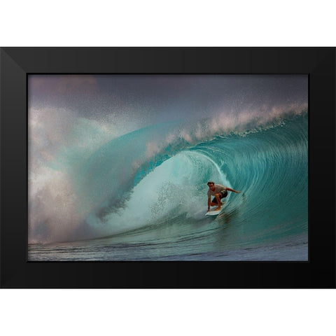 Rolling Surfer Black Modern Wood Framed Art Print by Bunjamin, Antonyus