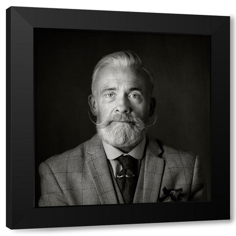 Man With A Tash Black Modern Wood Framed Art Print by Wilkinson, Hugh