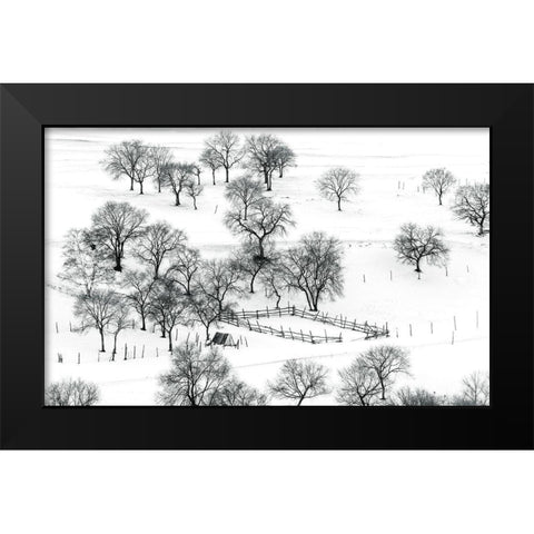 Bashang Winter Black Modern Wood Framed Art Print by Zhu, Hua