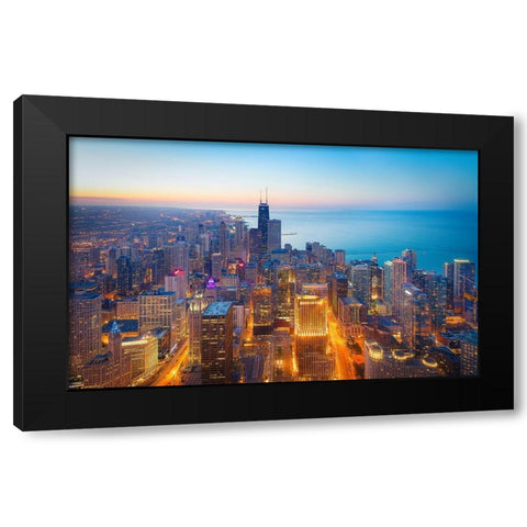 The Magnificent Mile Black Modern Wood Framed Art Print with Double Matting by Zheng, Michael